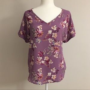 Pink Rose Brand Purple Floral Short Sleeve Blouse